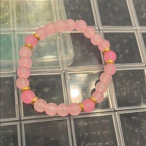 Elegant Pink Beaded Bracelet with Gold Accents